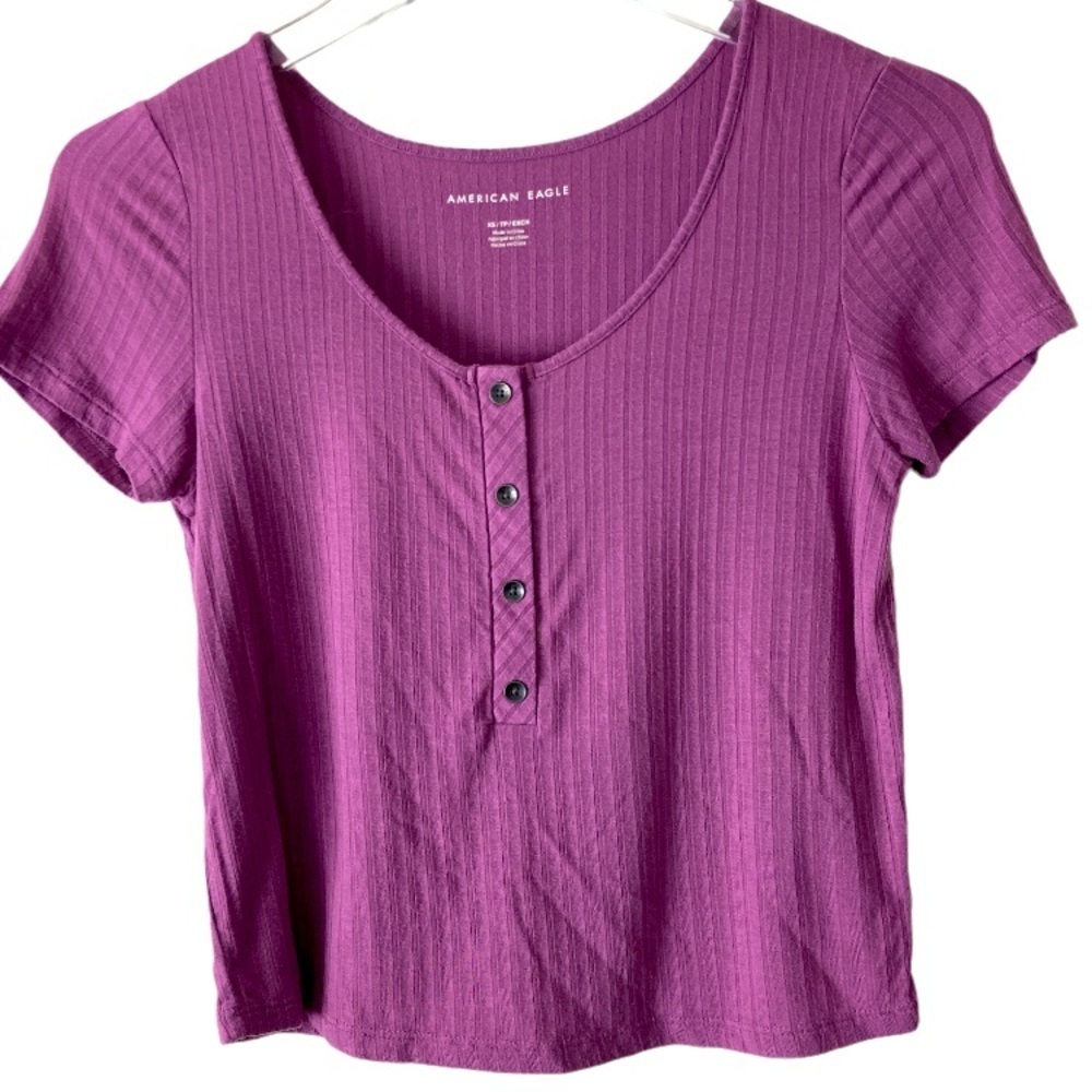 American Eagle Purple Button Pullover Top Size XS
